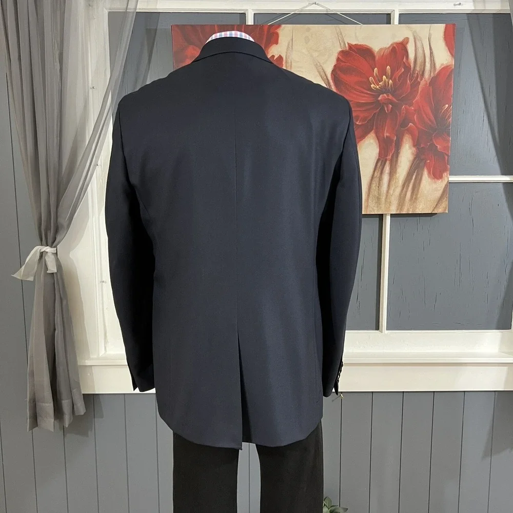 Stafford Blazer Mens 48L Long Wool Golden Buttons Navy Suit Jacket Sport Coat